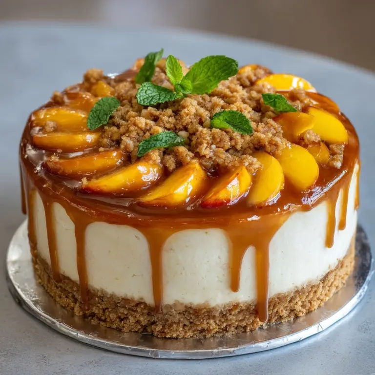 Vanilla Bean Cheesecake with Peach Cobbler & Salted Caramel Recipe