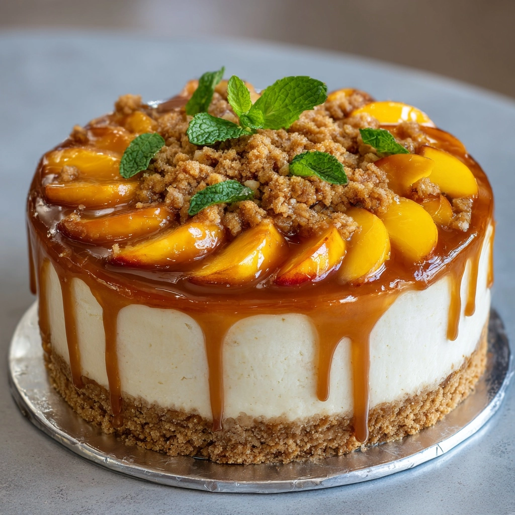 Vanilla Bean Cheesecake with Peach Cobbler & Salted Caramel Recipe