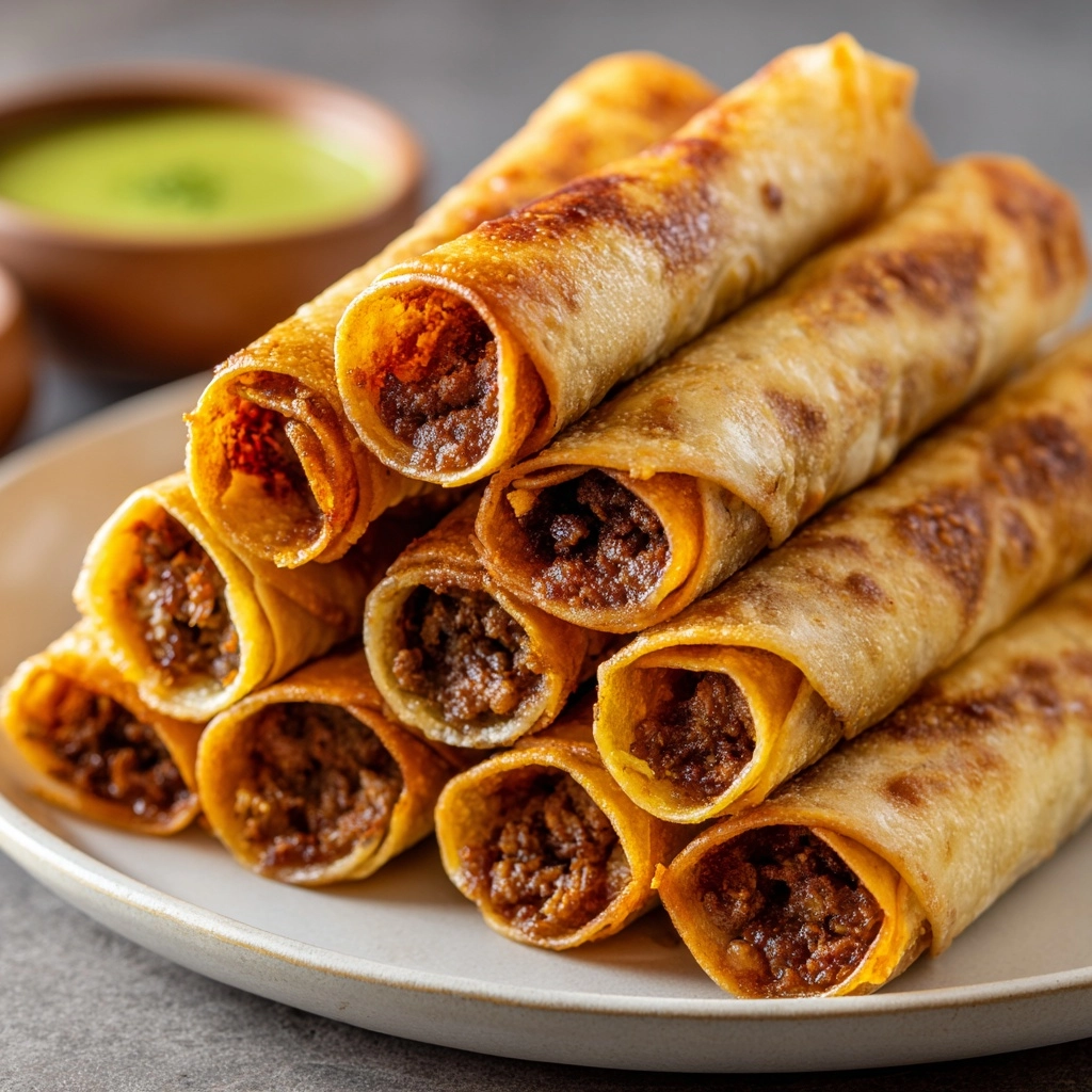 Cheesy Beef Baked Taquitos Recipe - Recipe Image