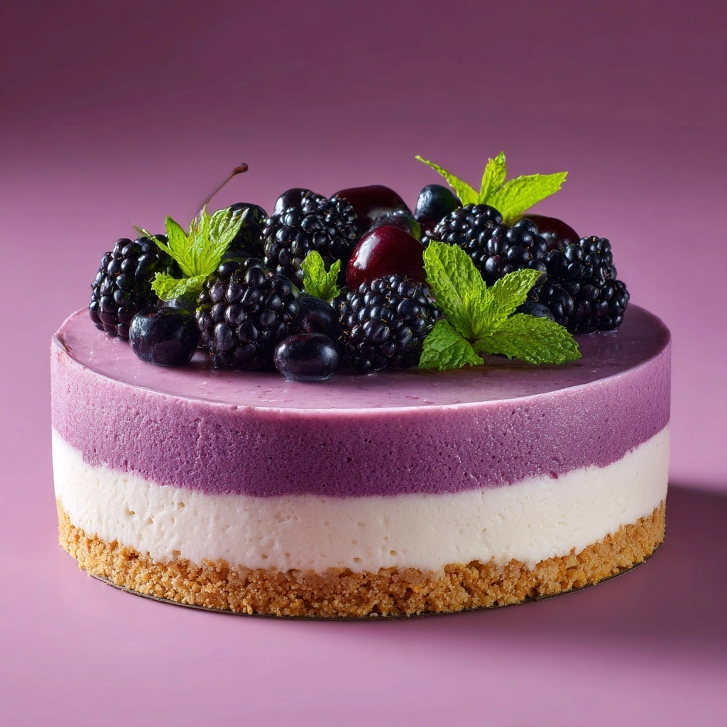 Elegant White Chocolate Blackberry Mousse Cheesecake Recipe - Recipe Image