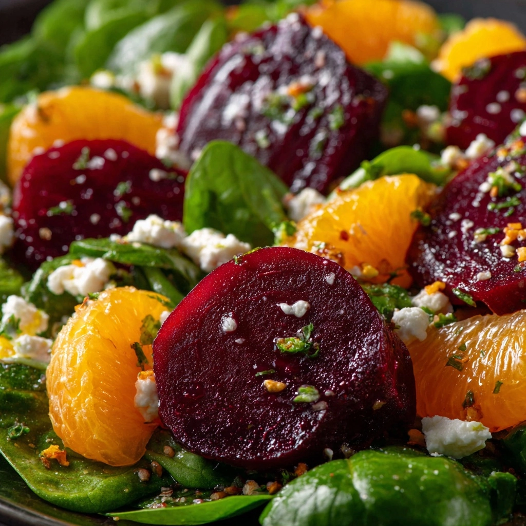 Beet Salad with Spinach, Mandarin Oranges & Feta Recipe - Recipe Image