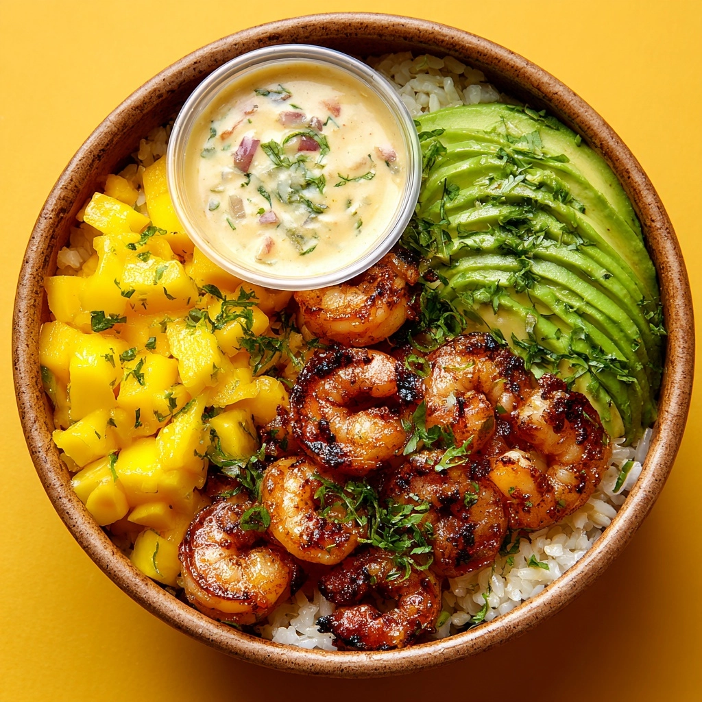 Shrimp and Avocado Bowls with Mango Salsa & Lime-Chili Sauce Recipe - Recipe Image