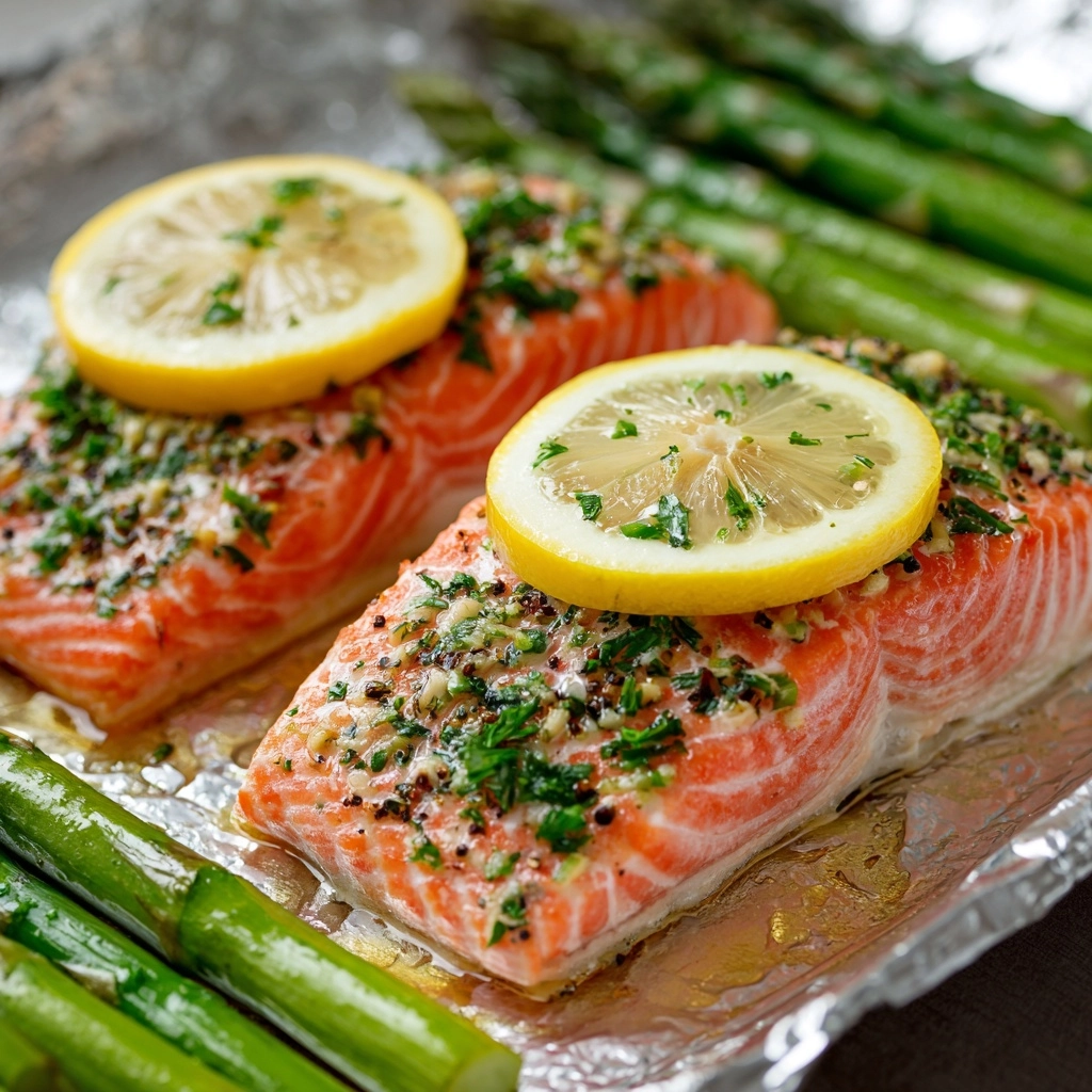 Salmon, Asparagus, Lemon, and Herb Foil Pack Recipe - Recipe Image