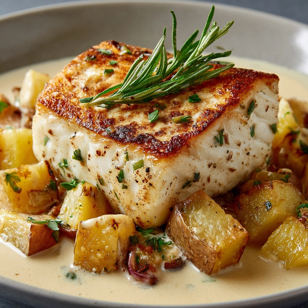 Cod & Potatoes in Rosemary Cream Sauce Recipe - Recipe Image