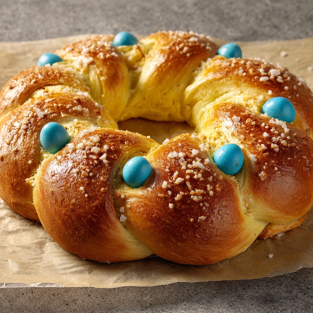 Italian Easter Bread With Dyed Eggs Recipe - Recipe Image