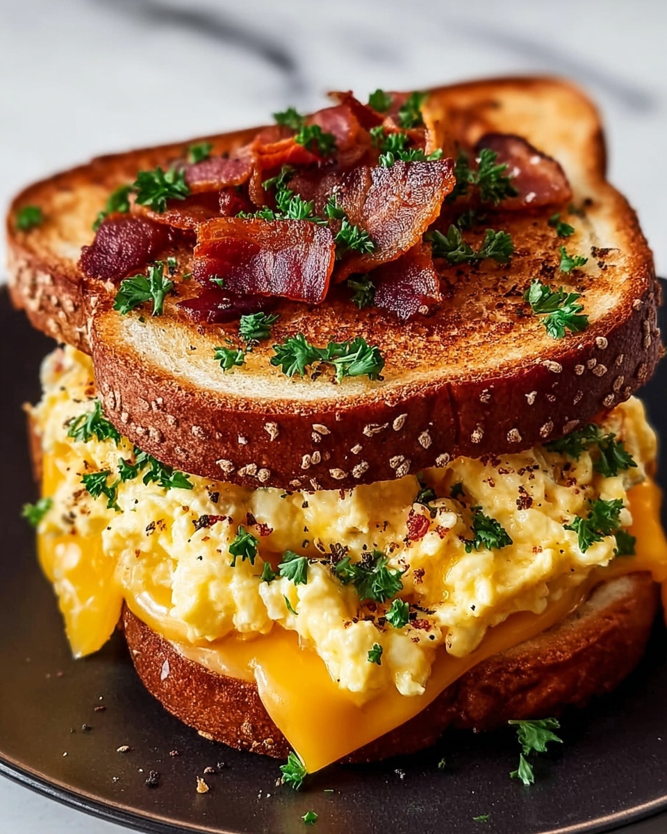 Breakfast Egg-Soaked Grilled Cheese Sandwich with Bacon and Everything Bagel Seasoning Recipe - Recipe Image