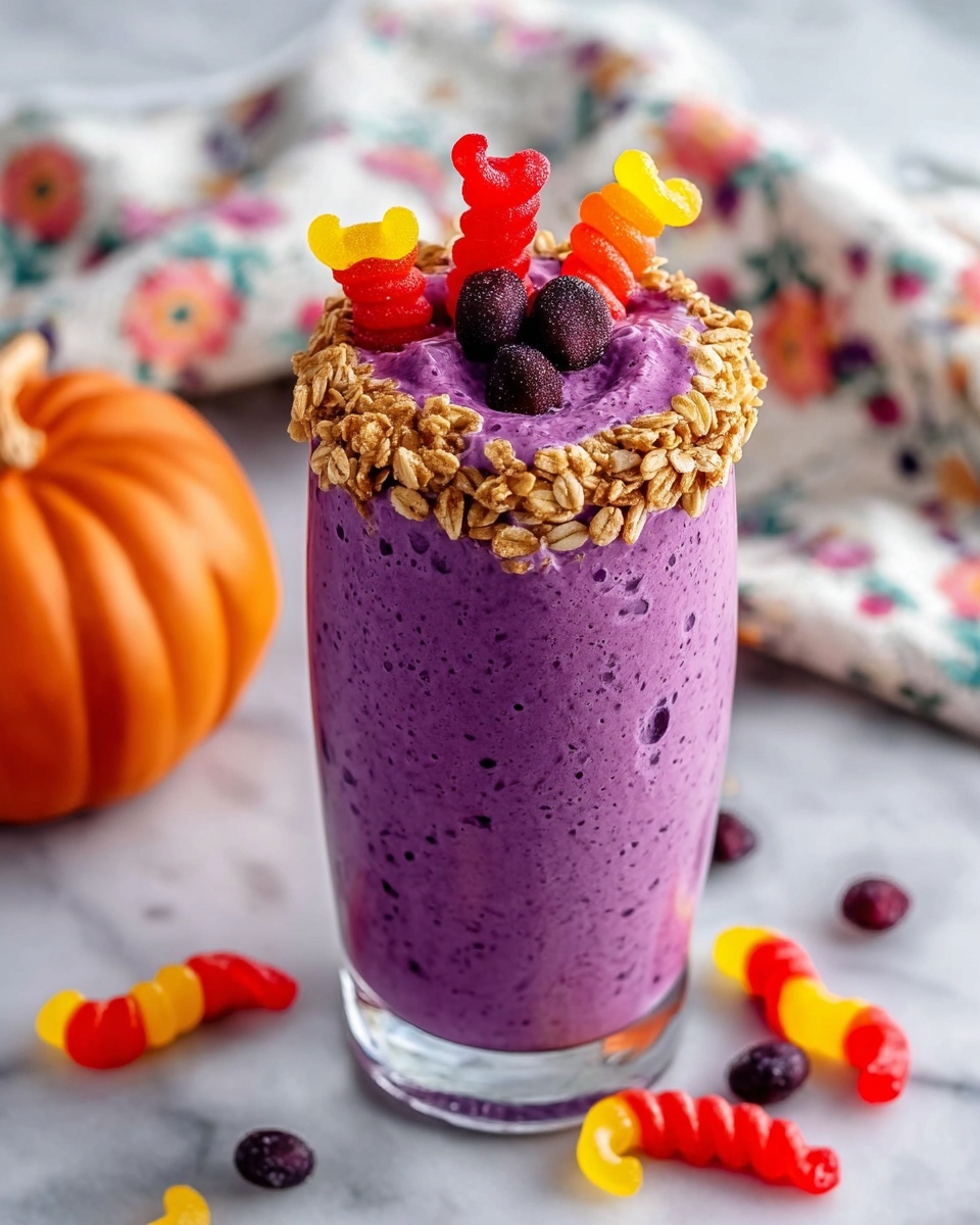 Purple People Eater Smoothie with Gummy Worms and Granola Recipe - Recipe Image
