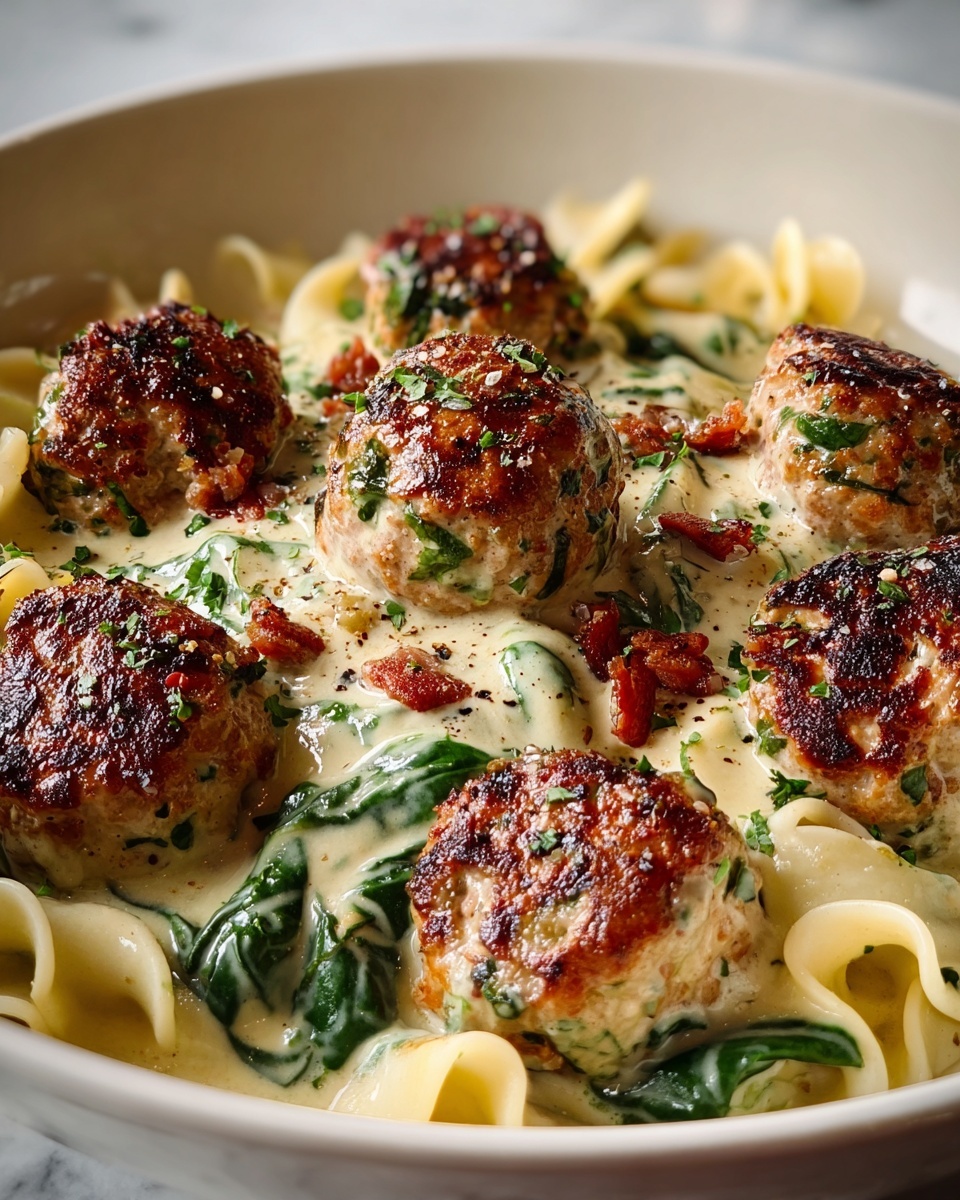 Baked Chicken Ricotta Meatballs with Spinach Alfredo Sauce Recipe - Recipe Image