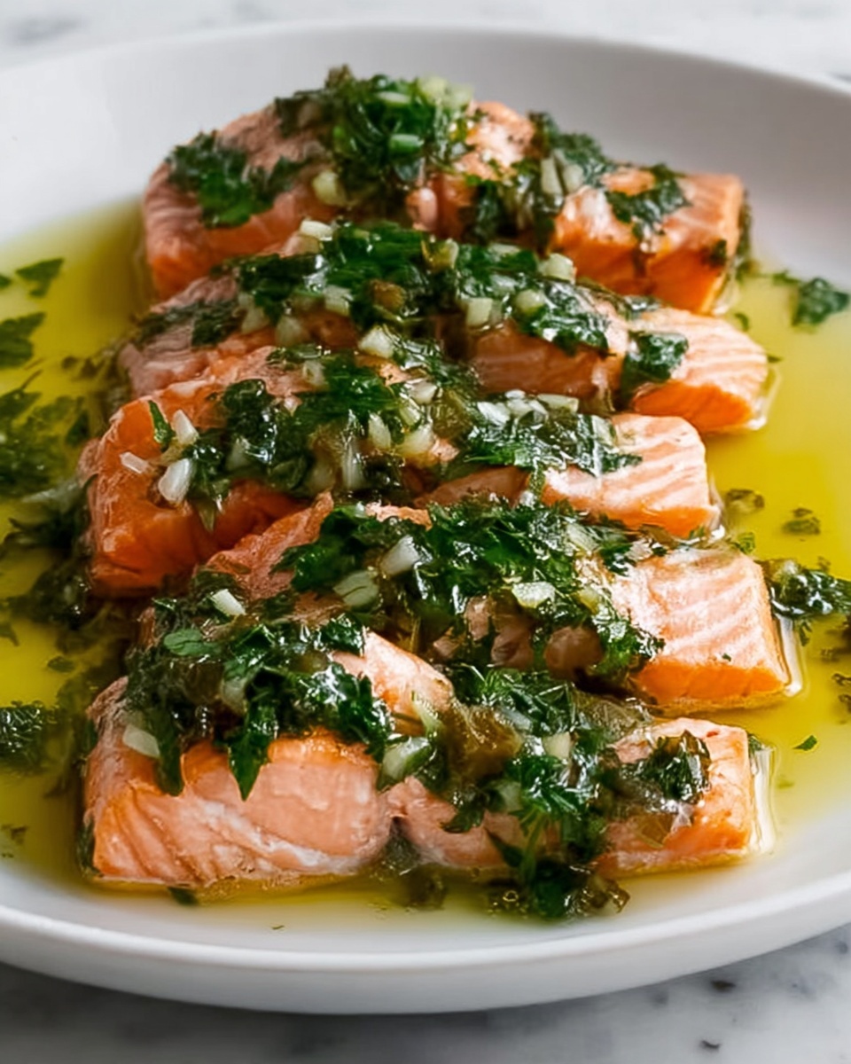 Olive Oil Poached Salmon with Herb Vinaigrette Recipe - Recipe Image