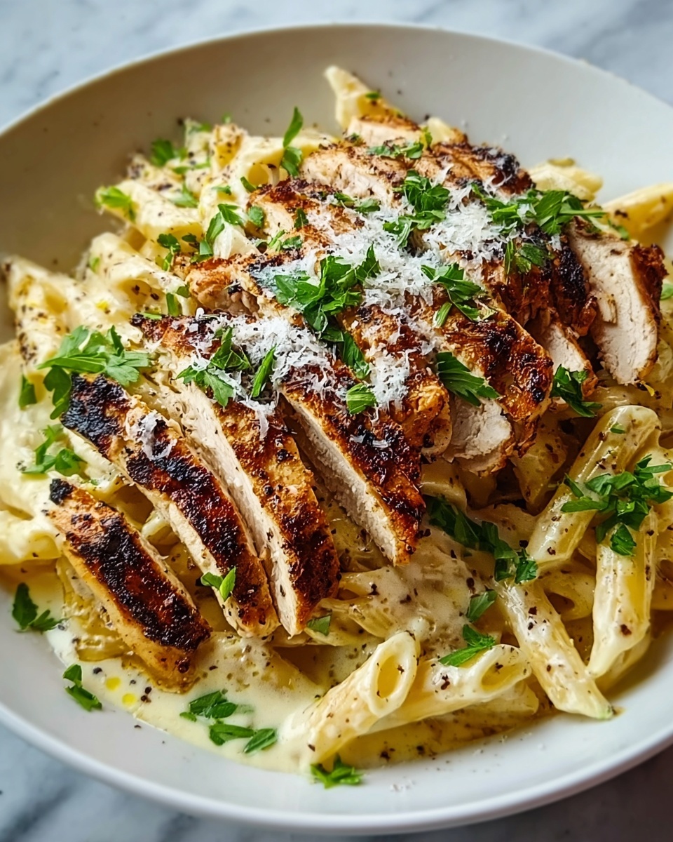 Creamy Garlic Parmesan Pasta with Pan-Seared Chicken Recipe - Recipe Image
