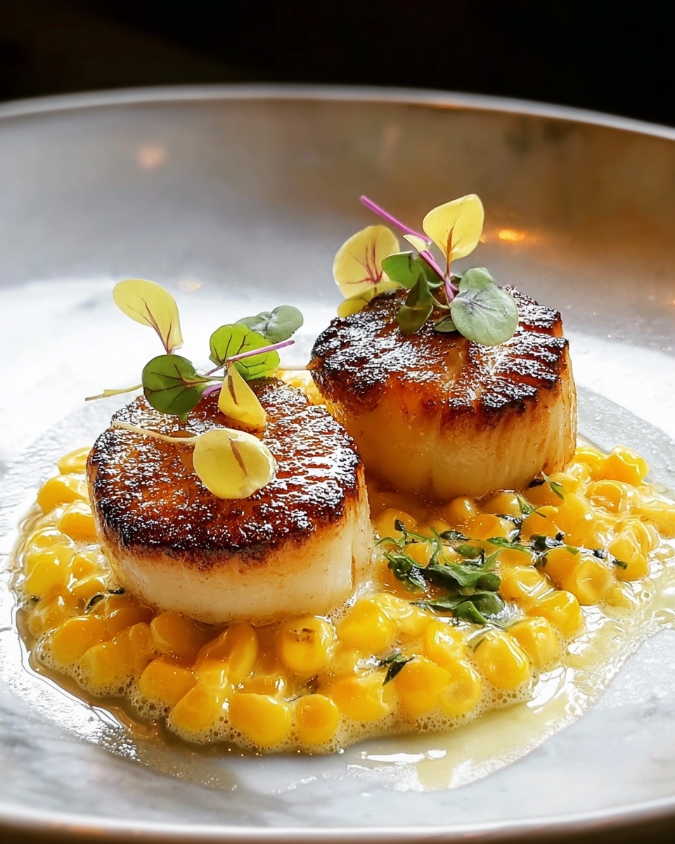 Seared Scallops with Smoky Sweet Corn Puree Recipe - Recipe Image
