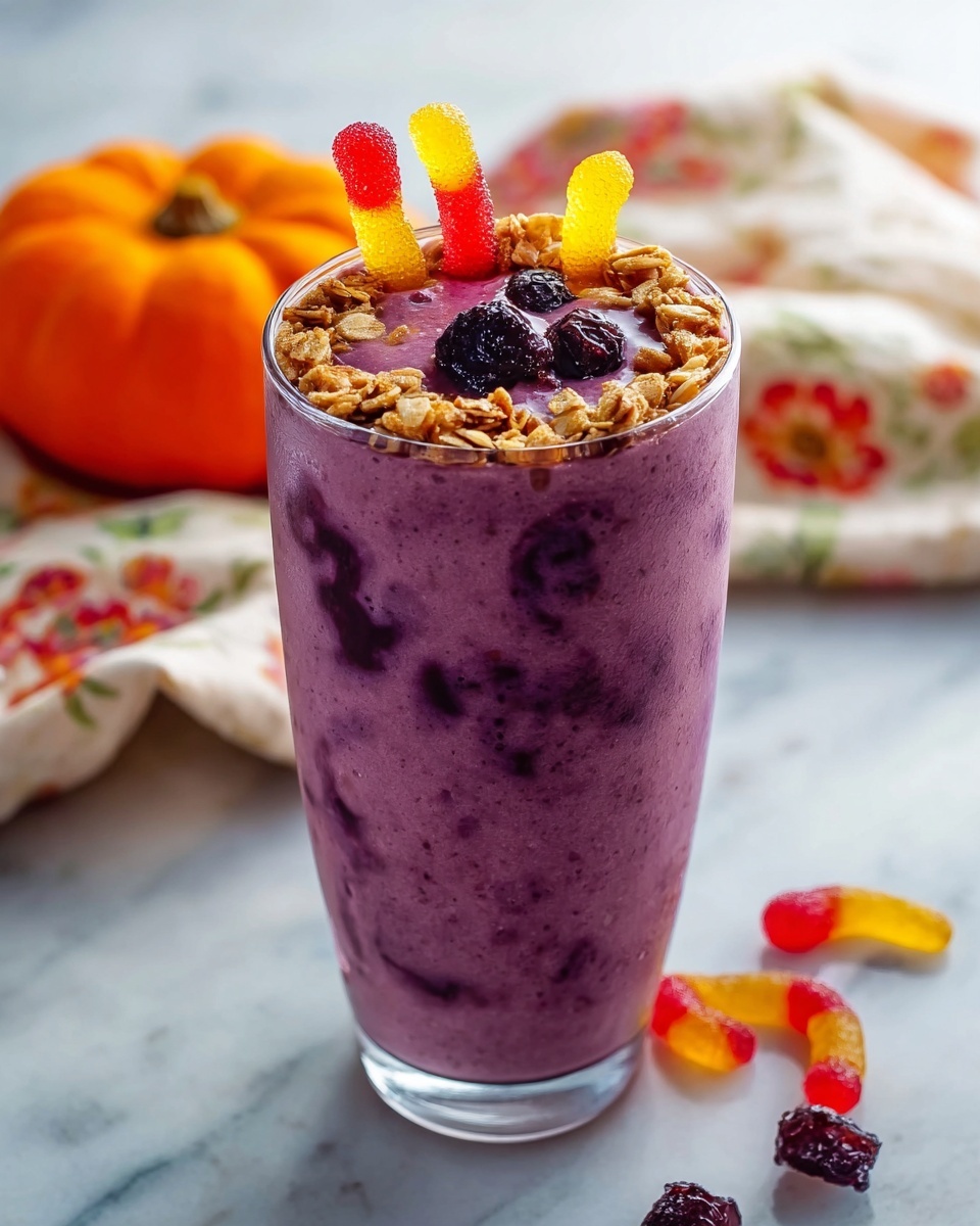 Purple People Eater Smoothie with Gummy Worms and Granola Recipe - Recipe Image