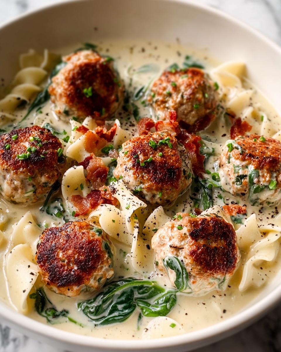 Baked Chicken Ricotta Meatballs with Spinach Alfredo Sauce Recipe - Recipe Image