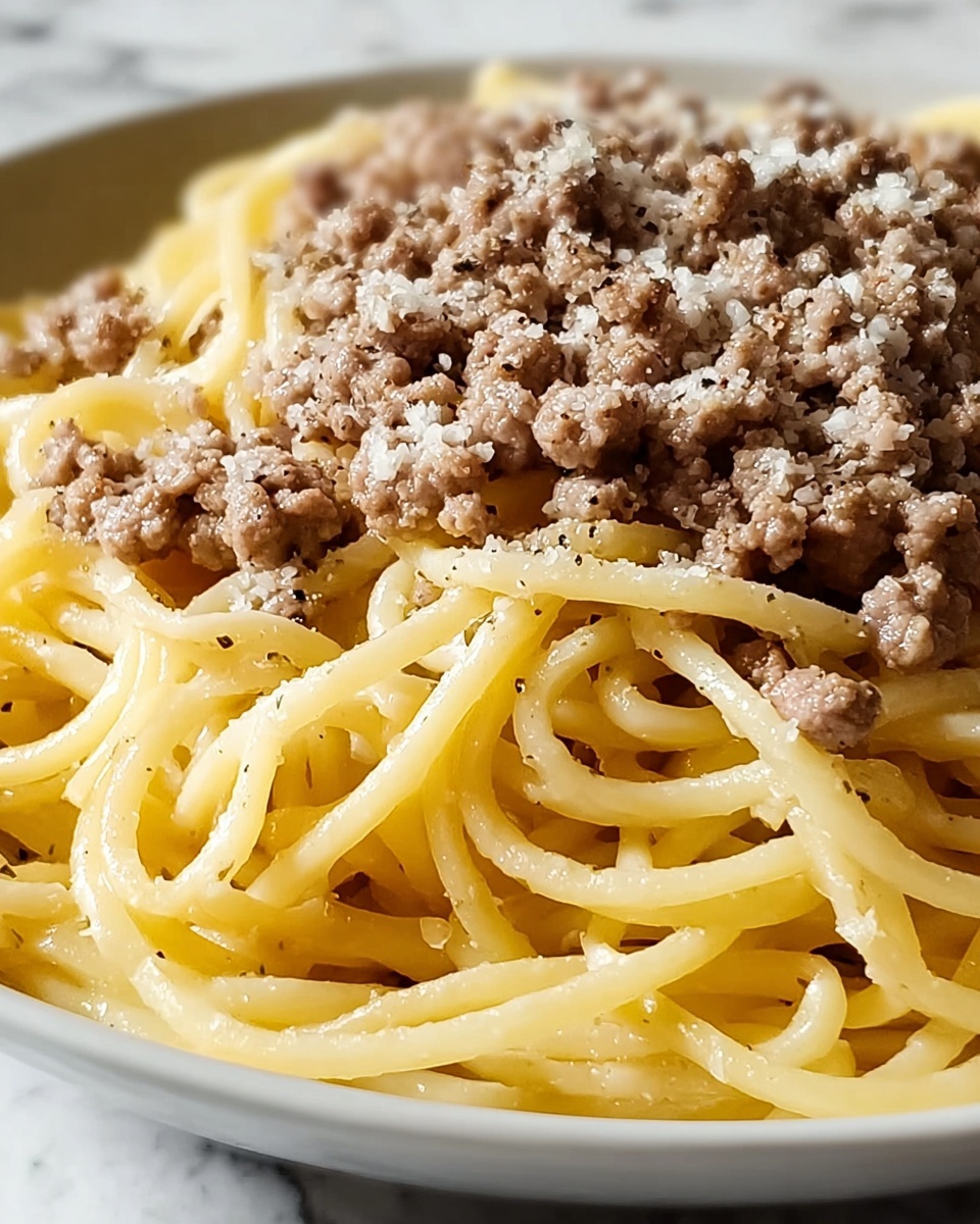 Cheesy Garlic Butter Linguine with Ground Beef Recipe - Recipe Image