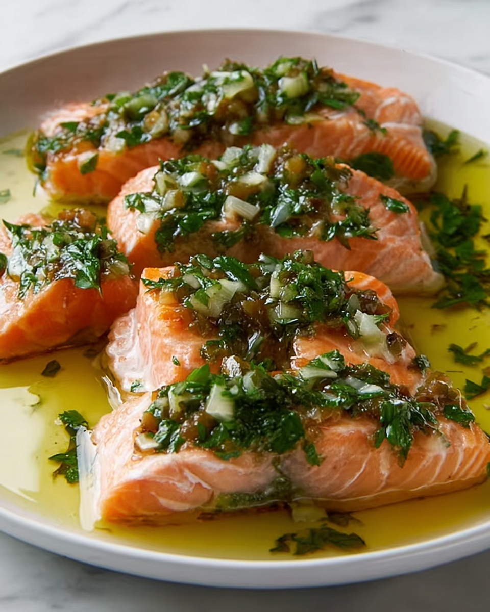 Olive Oil Poached Salmon with Herb Vinaigrette Recipe - Recipe Image