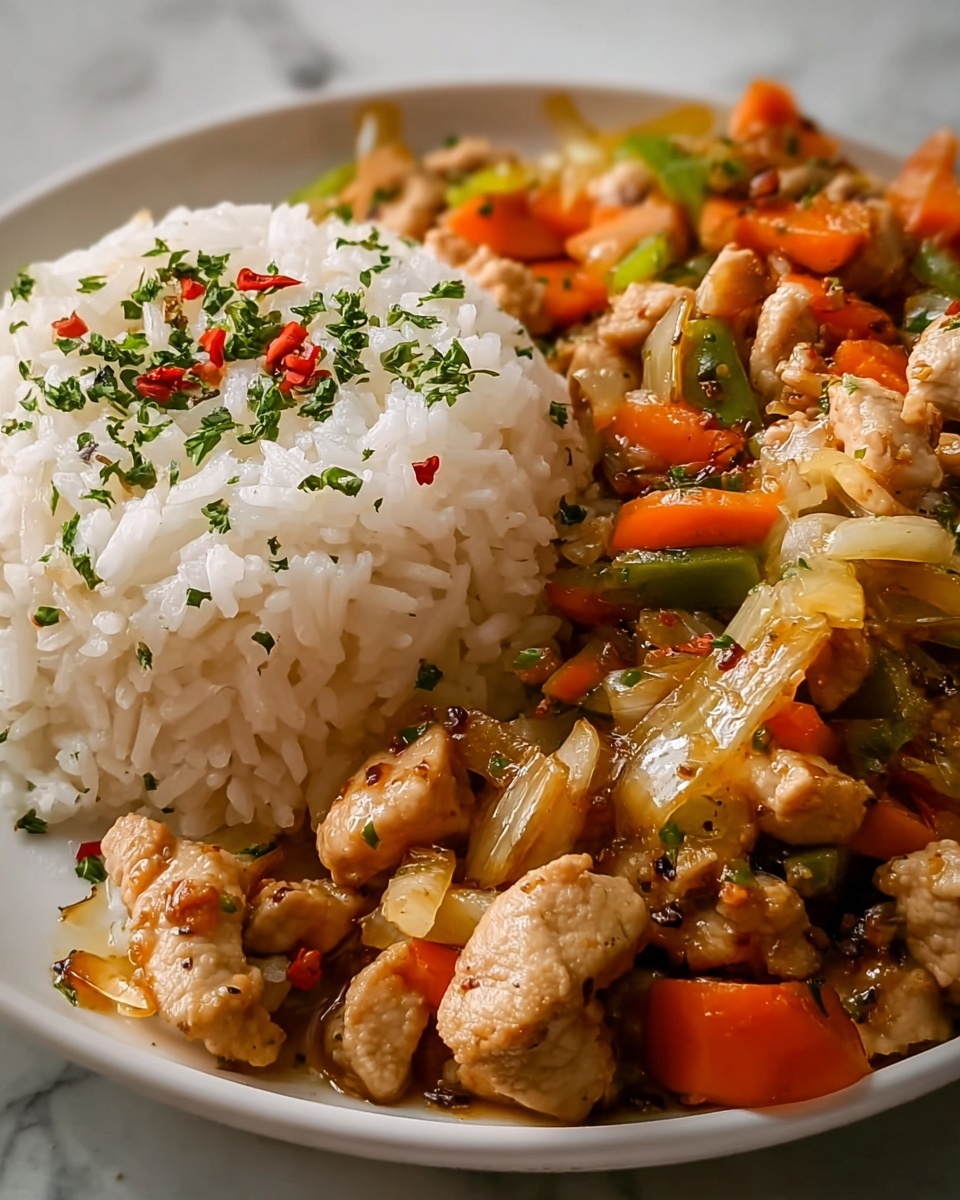 Spicy Garlic Chicken Stir-Fry with Rice Recipe - Recipe Image