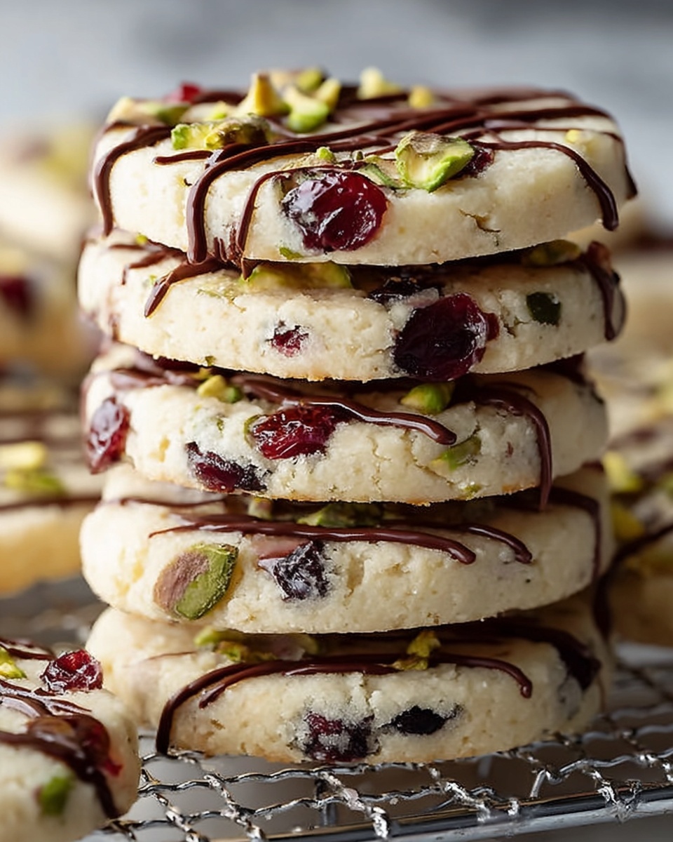 White Chocolate Drizzled Cranberry-Pistachio Shortbread Cookies Recipe - Recipe Image