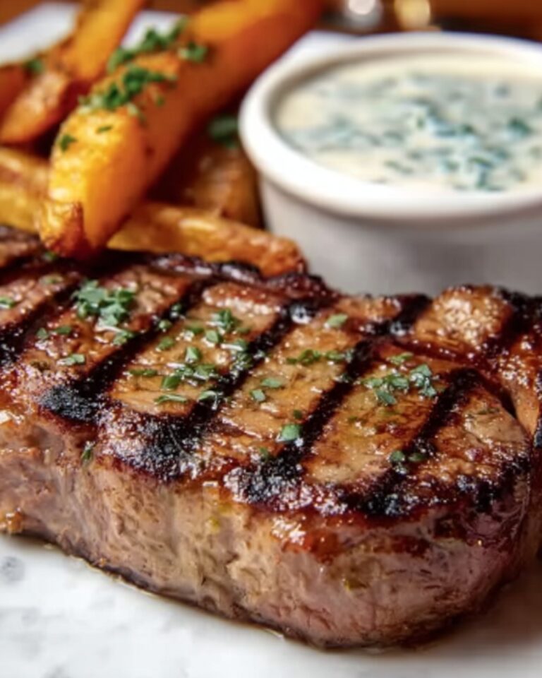 Tremendous Ribeye Steak with French Onions and Crispy French Fries Recipe