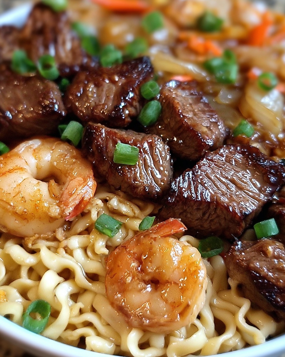 Garlic Butter Steak and Shrimp Stir-Fried Noodles Recipe - Recipe Image