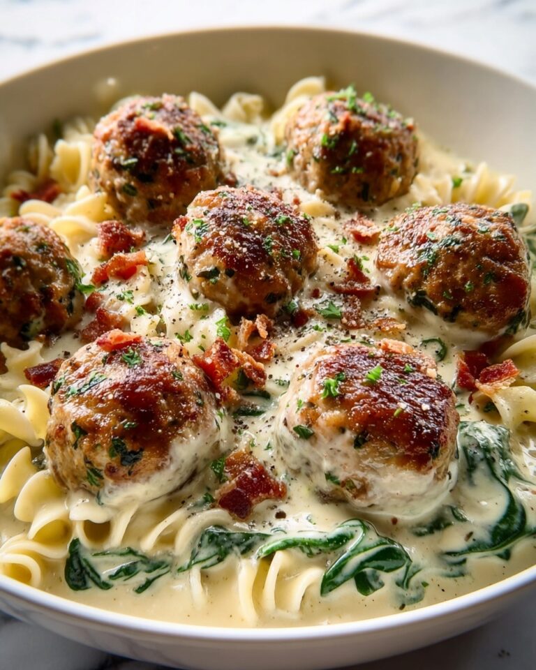 Baked Chicken Ricotta Meatballs with Spinach Alfredo Sauce Recipe