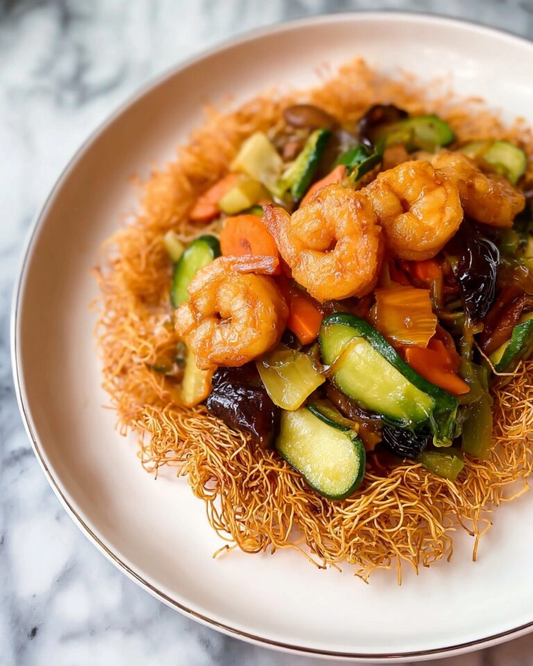Crispy Cake Noodle Stir Fry with Shrimp and Vegetables Recipe