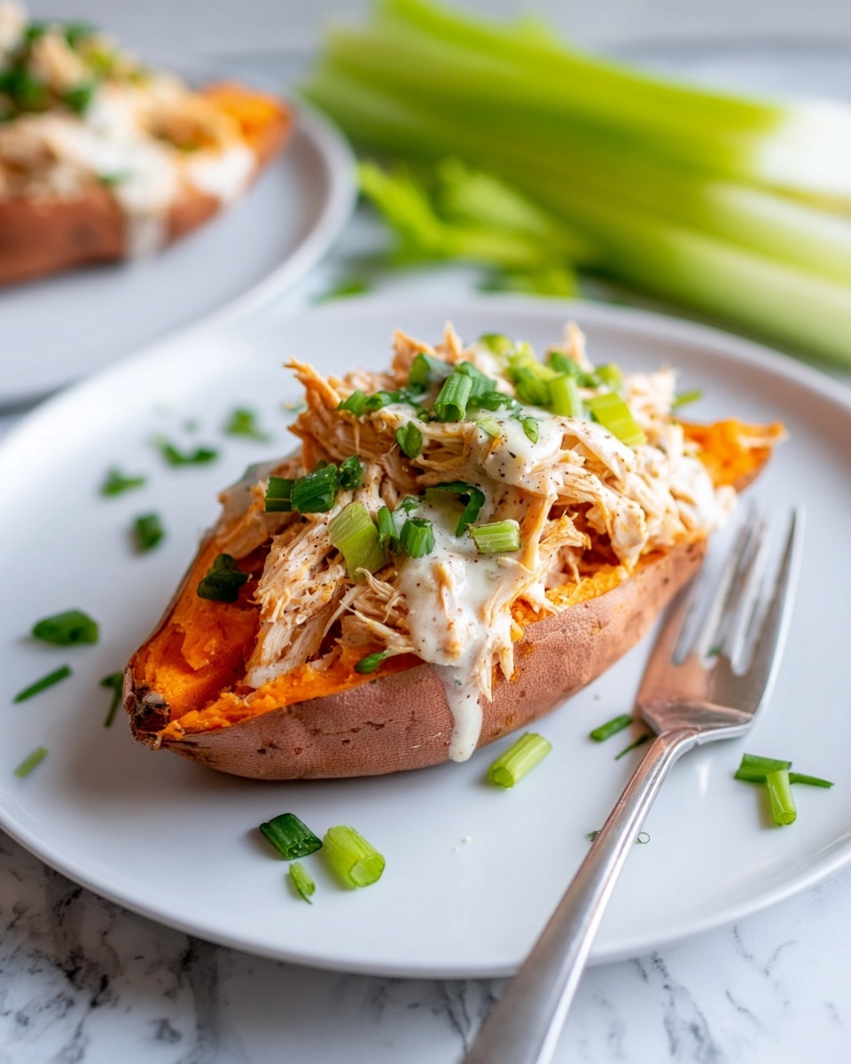 Slow Cooker Buffalo Chicken Stuffed Sweet Potatoes Recipe - Recipe Image