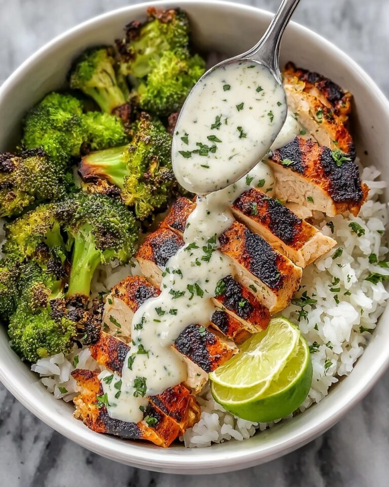 Grilled Chicken & Broccoli Bowls with Creamy Garlic Sauce Recipe