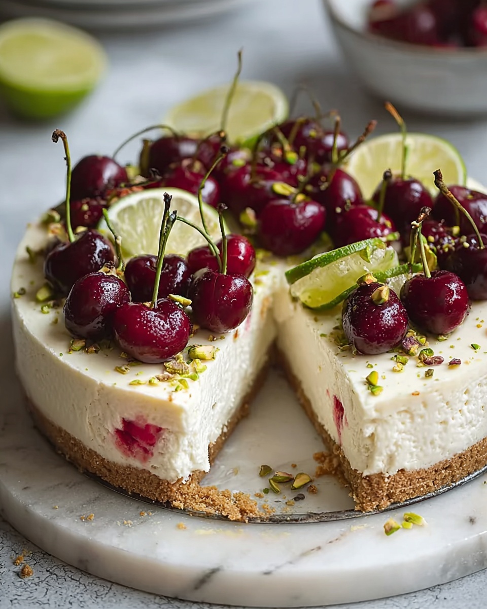 Lemon-Lime Cherry Pistachio Cheesecake Recipe - Recipe Image