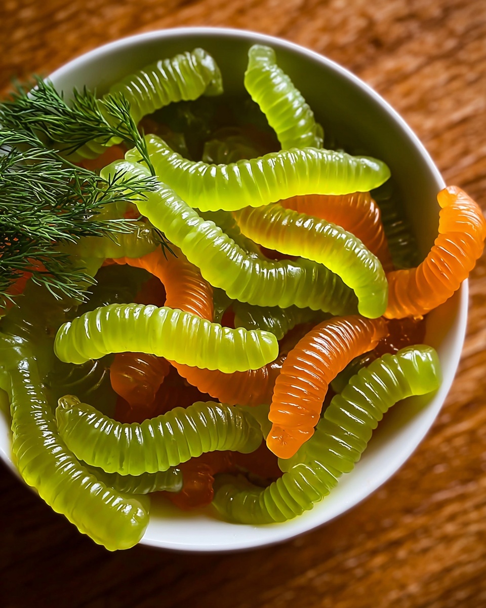 Homemade Dill Pickle Gummy Worms Recipe - Recipe Image