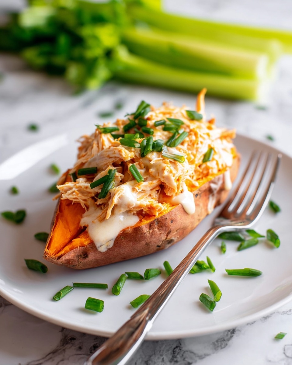 Slow Cooker Buffalo Chicken Stuffed Sweet Potatoes Recipe - Recipe Image