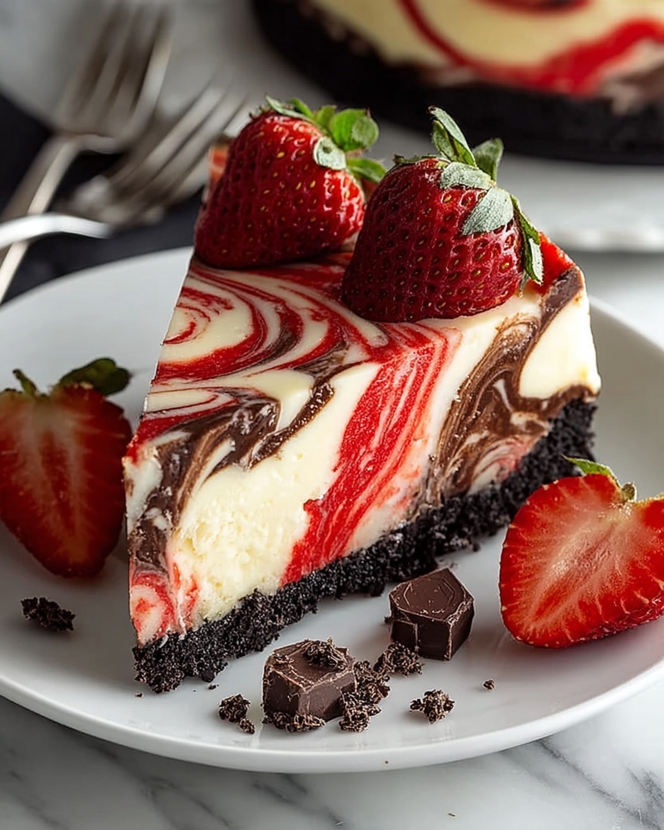 Chocolate Strawberry Swirl Cheesecake Recipe - Recipe Image