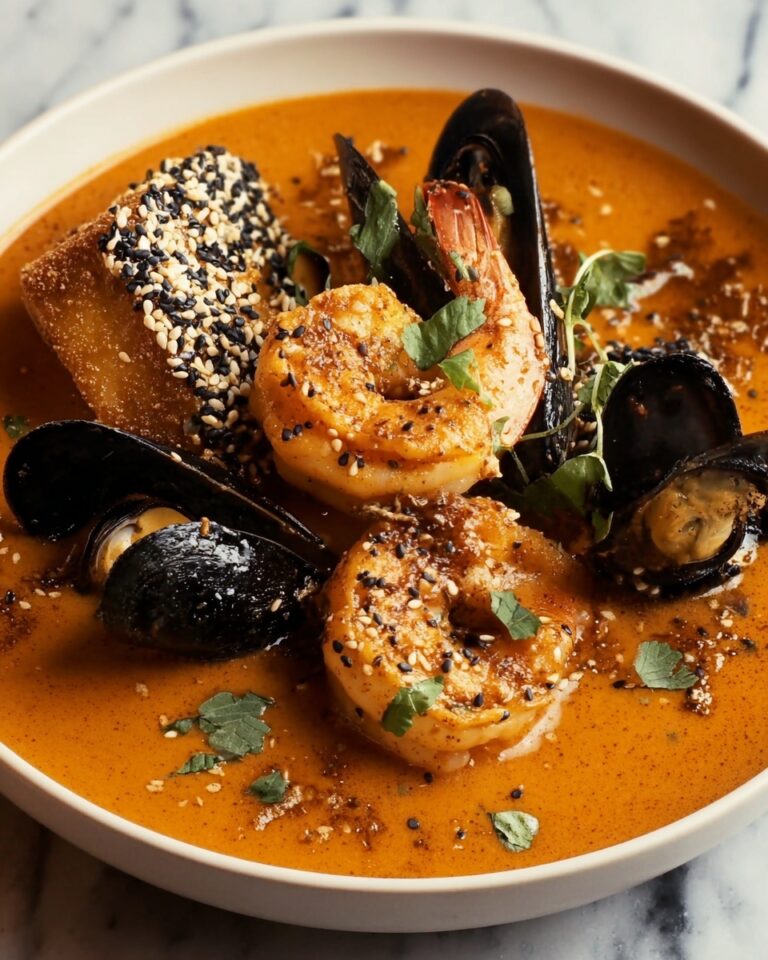 Spiced Seafood Bisque with Sesame Prawn Croutons Recipe