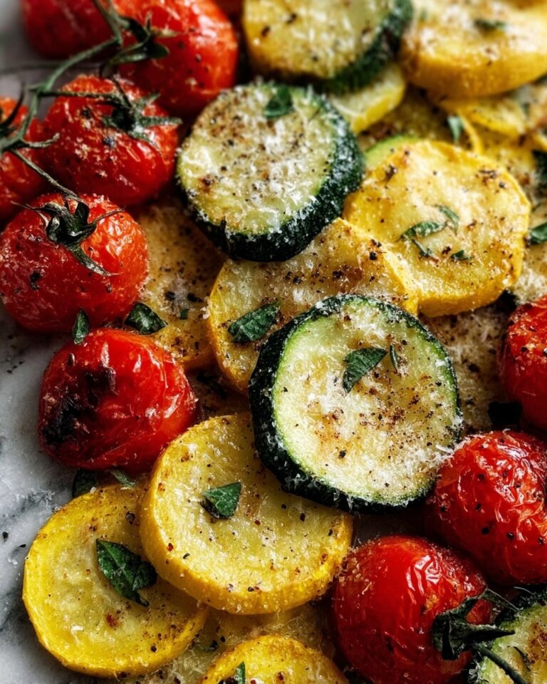 Easy Oven-Roasted Zucchini, Squash, and Tomatoes with Parmesan Recipe