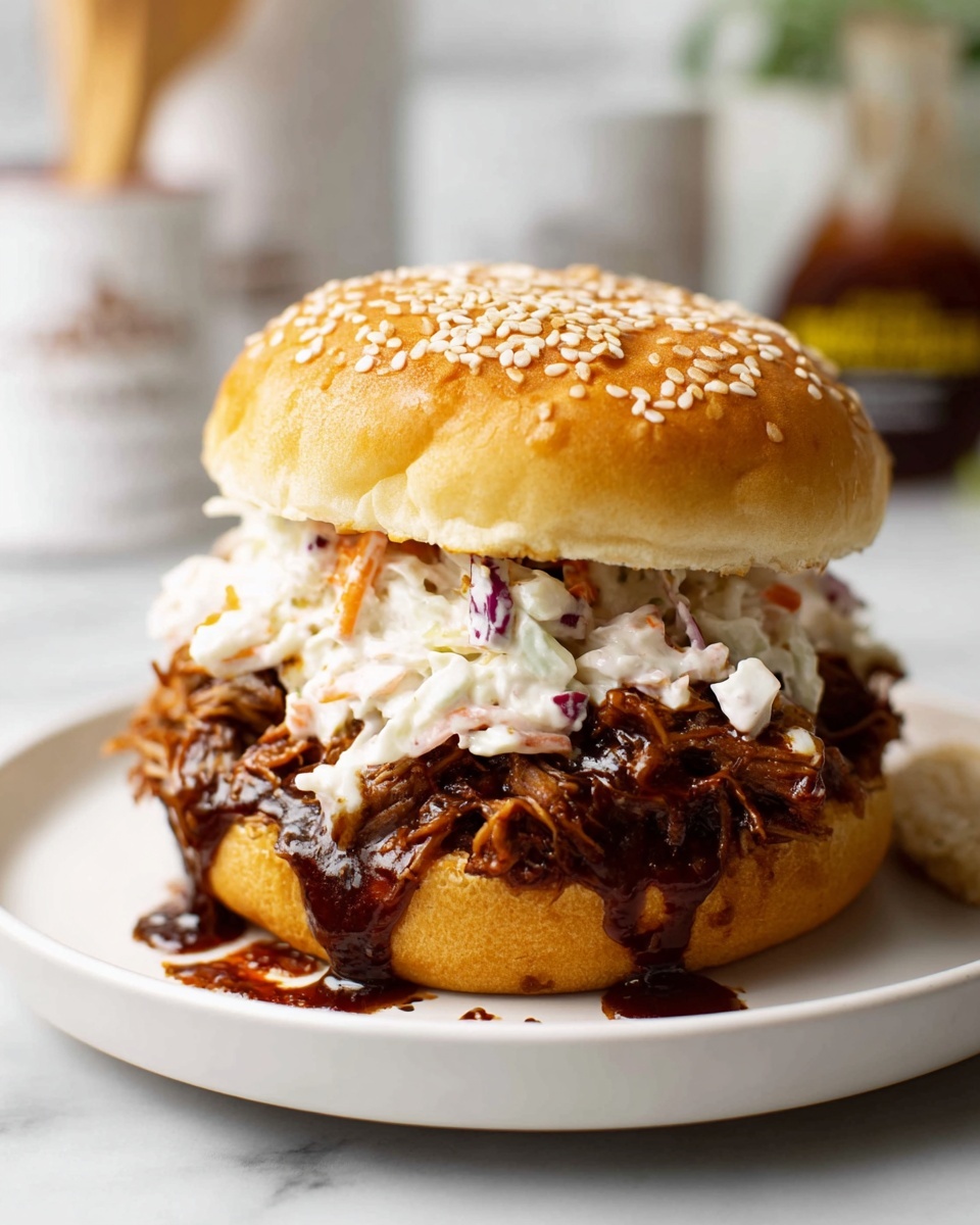 Oven-Baked Pulled Pork Sandwiches with BBQ Sauce and Coleslaw Recipe - Recipe Image