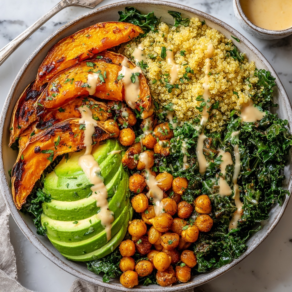 Roasted Sweet Potato and Chickpea Power Bowl with Tahini Lemon Dressing Recipe - Recipe Image