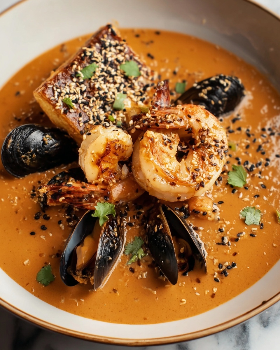 Spiced Seafood Bisque with Sesame Prawn Croutons Recipe - Recipe Image
