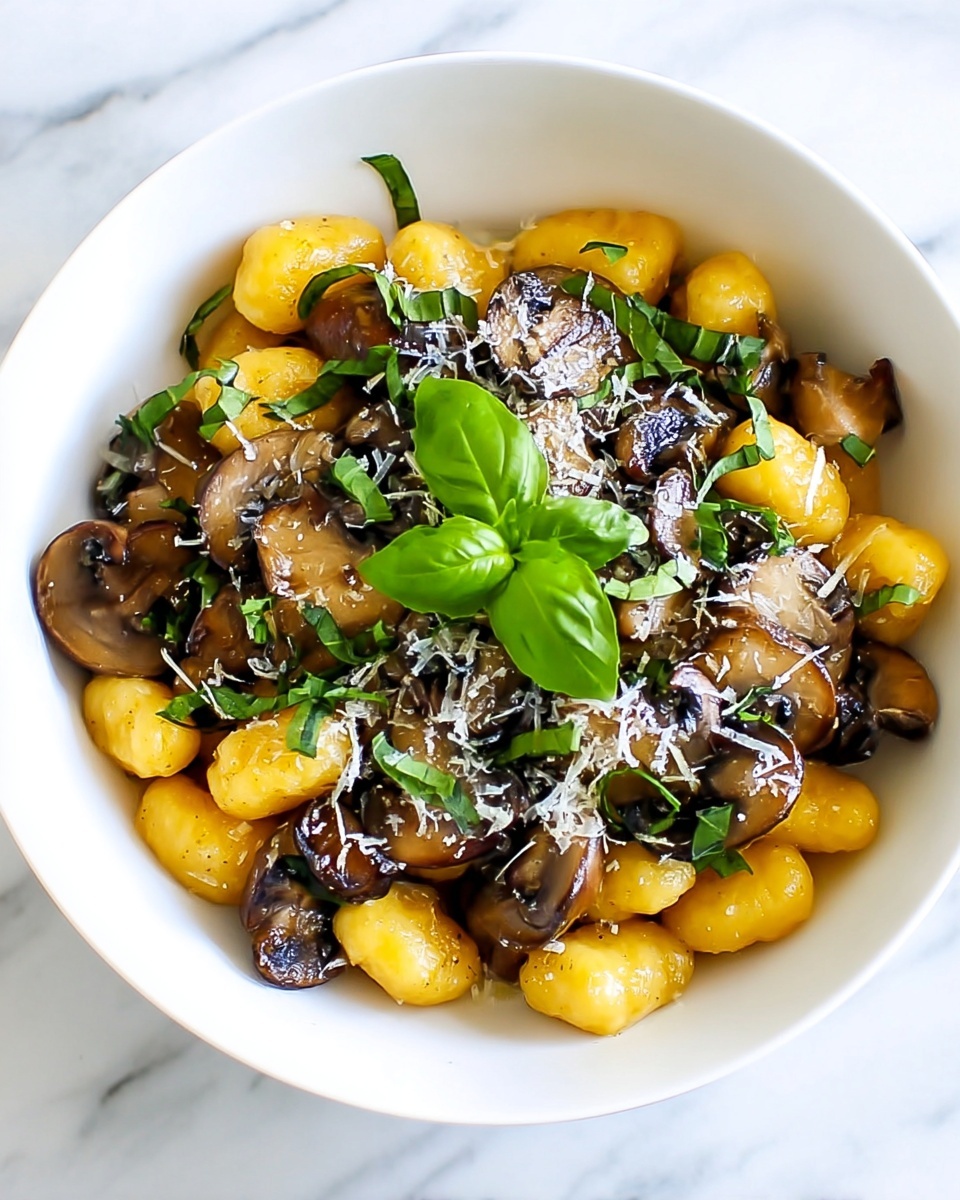 Toasted Gnocchi with Mushrooms and Fresh Basil Recipe - Recipe Image