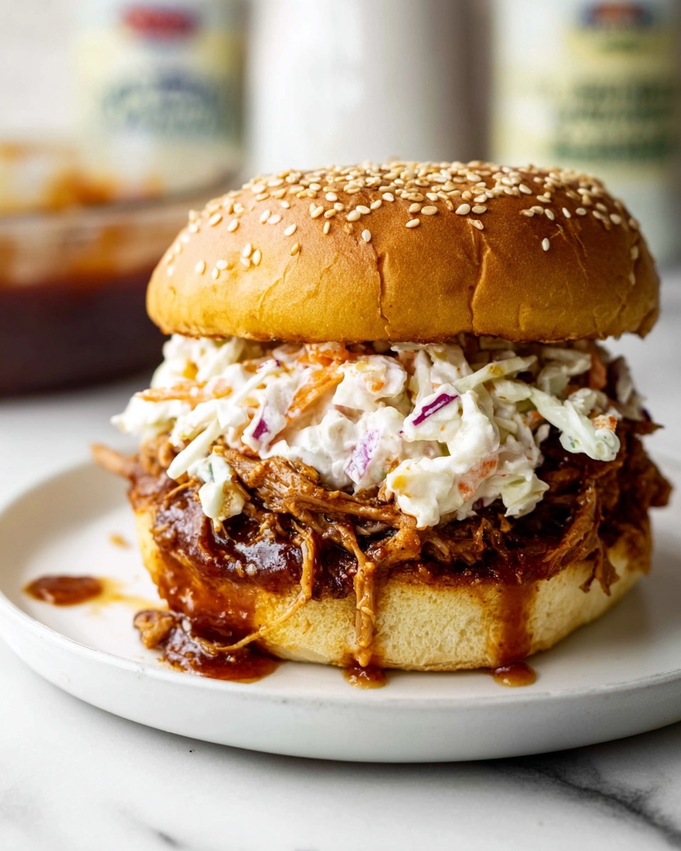 Oven-Baked Pulled Pork Sandwiches with BBQ Sauce and Coleslaw Recipe - Recipe Image
