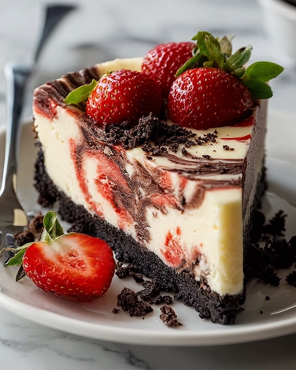 Chocolate Strawberry Swirl Cheesecake Recipe - Recipe Image