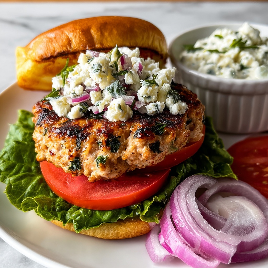 Greek Chicken Burgers with Feta, Parsley, and Tzatziki Recipe - Recipe Image