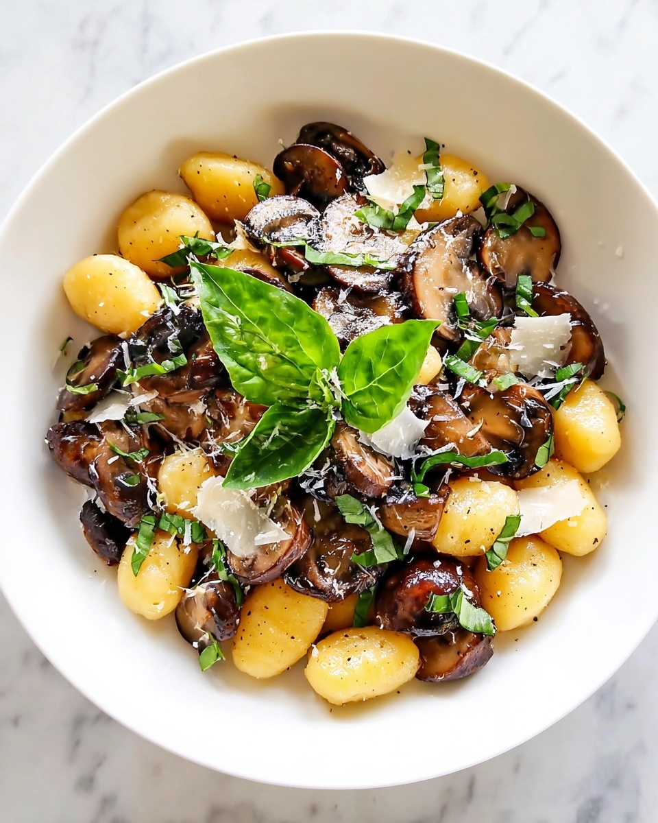 Toasted Gnocchi with Mushrooms and Fresh Basil Recipe - Recipe Image