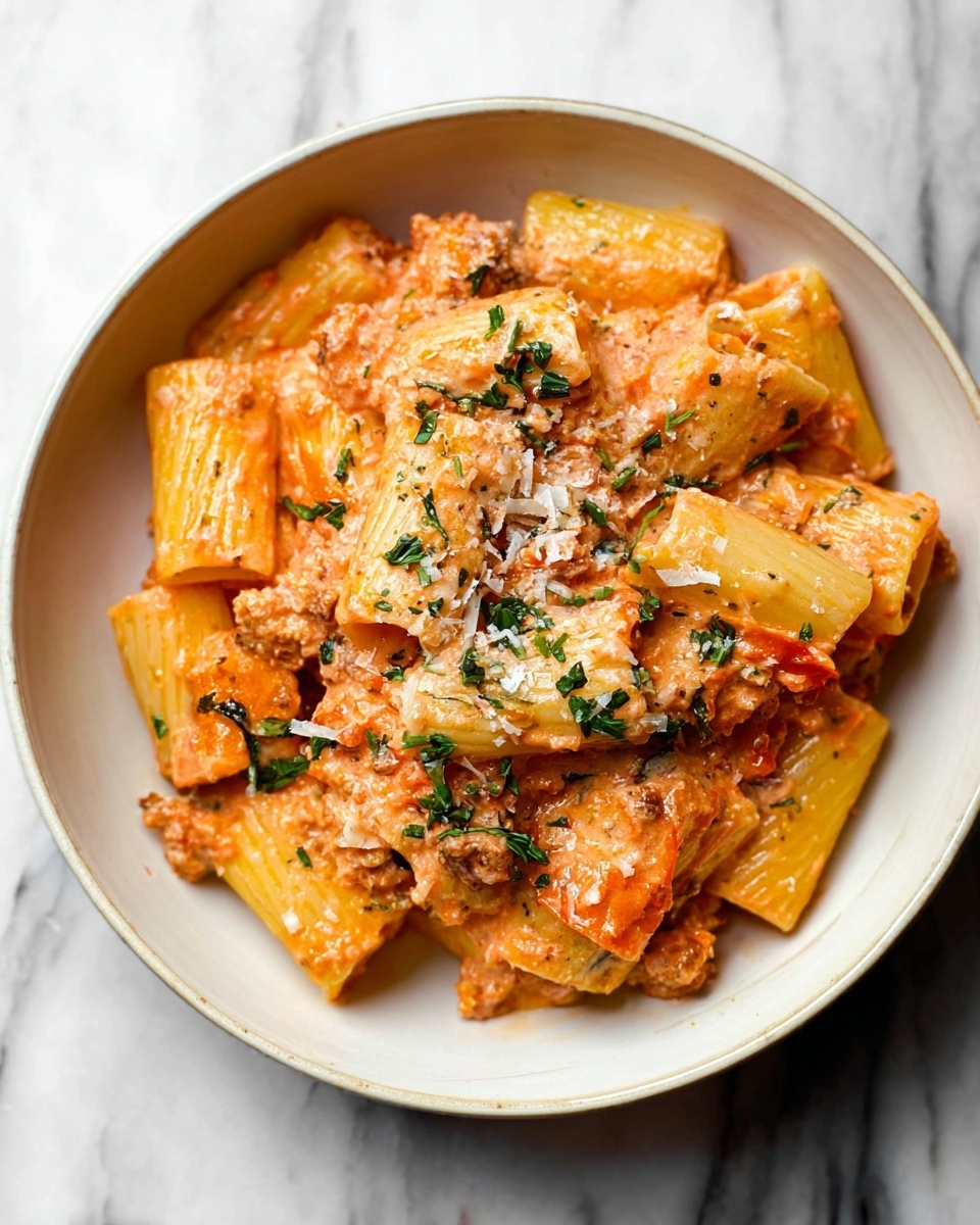Ground Turkey Pasta with San Marzano Tomatoes and Fresh Basil Recipe - Recipe Image