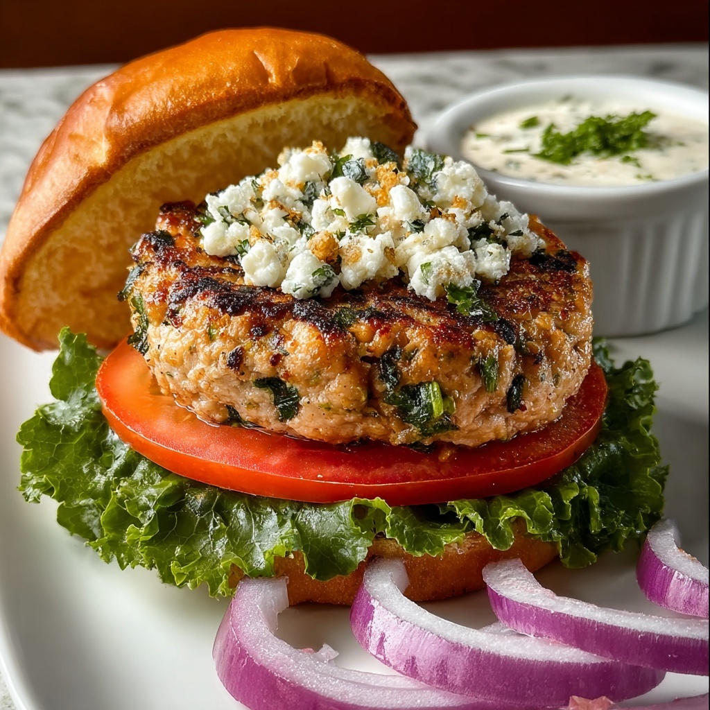 Greek Chicken Burgers with Feta, Parsley, and Tzatziki Recipe - Recipe Image