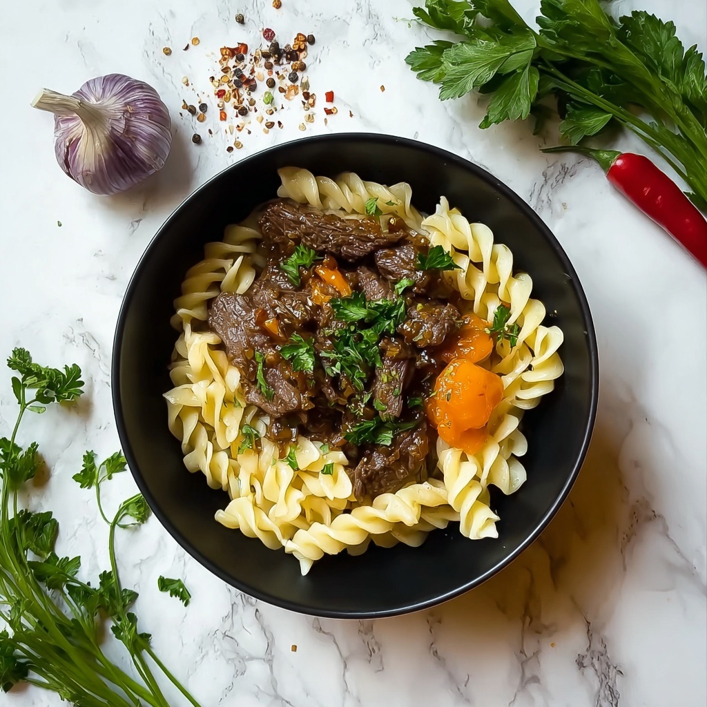 Garlic Beef Pasta Recipe - Recipe Image