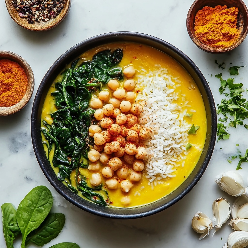 Turmeric Soup with Chickpeas, Orzo, and Spinach Recipe - Recipe Image