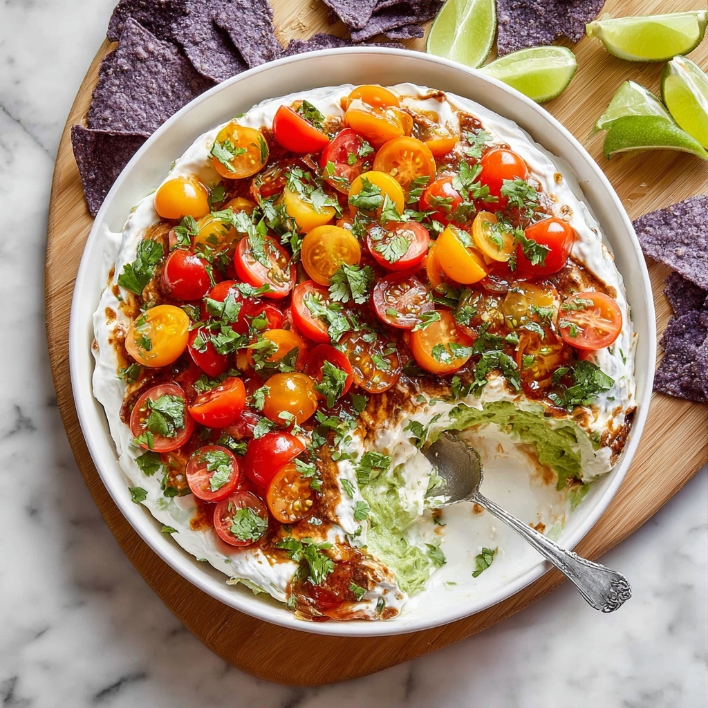 Healthy Green Layered Bean Dip with Avocado, Yogurt, and Tomatoes Recipe - Recipe Image