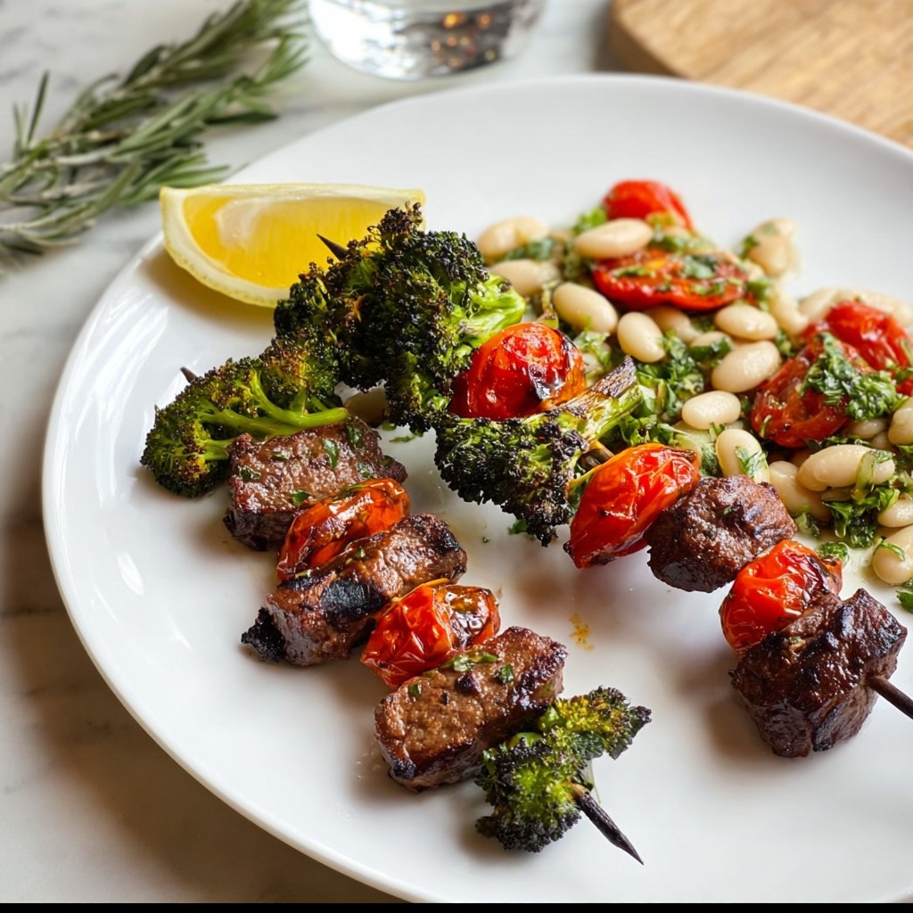 Easy Sausage and Broccoli Kebabs with White Bean Salad Recipe - Recipe Image