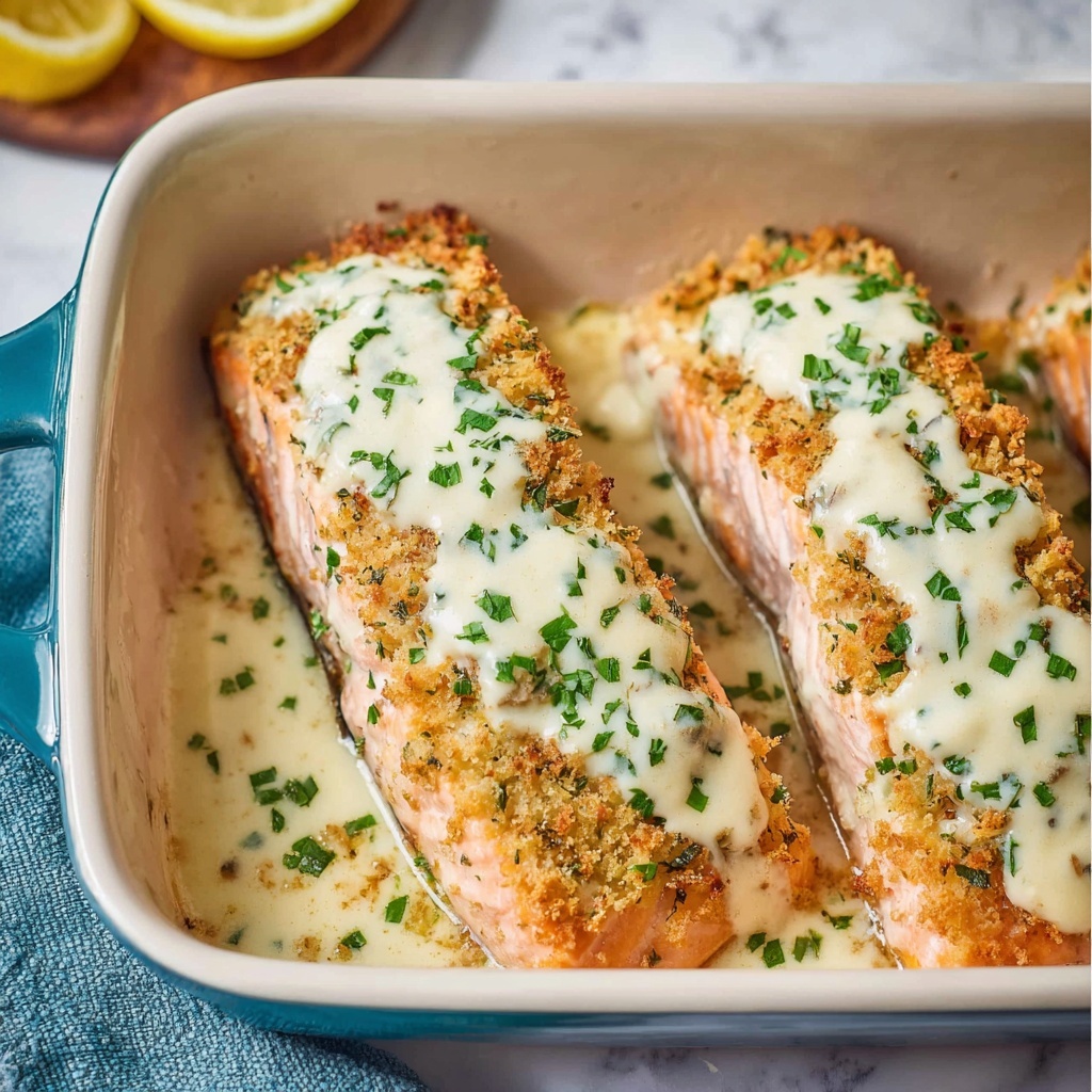 Parmesan Crusted Salmon with White Wine Dijon Cream Sauce Recipe - Recipe Image
