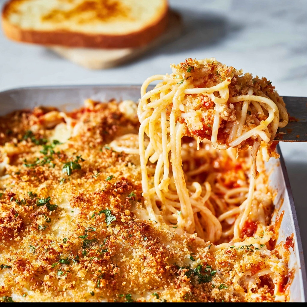 Creamy Baked Chicken Spaghetti with Tomatoes and Basil Recipe - Recipe Image