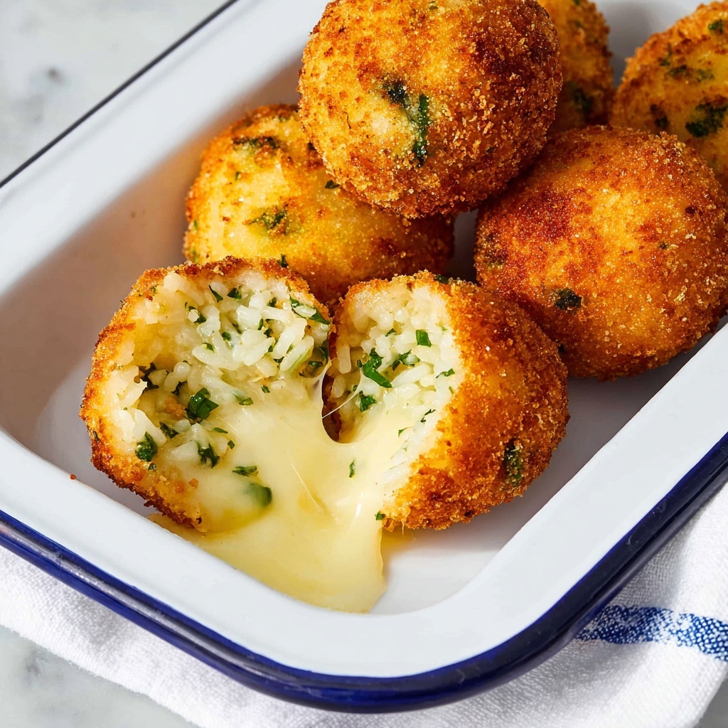 Cheesy Mozzarella and Parmesan Arancini with Marinara Dipping Sauce Recipe - Recipe Image